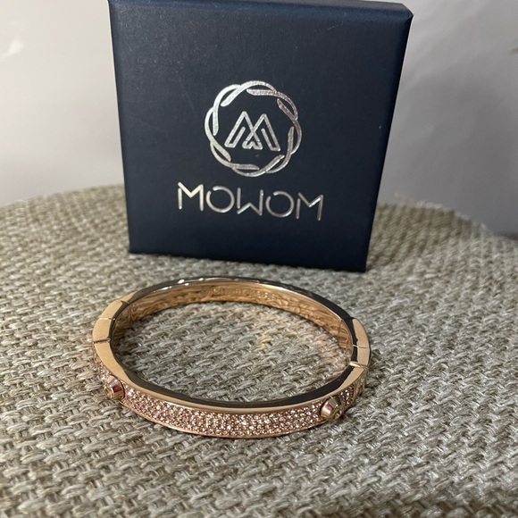 Michael Kors Gold Tone Hinged Bangle Bracelet with Swarovski Crystals - Picture 4 of 5